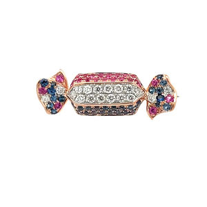 Broche en forma de caramelo de oro rosa de 18 quilates con zafiro rosa, zafiro azul y diamantes pavé, joyería de lujo para mujer - Product Image 1
