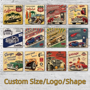 Nuova Targa in Latta Vintage Personalizzata, Decorazione da Parete in Stile Industriale Americano 30x30cm Senza Cornice <span class=keywords><strong>con</strong></span> <span class=keywords><strong>Auto</strong></span> Classiche - Product Image 2