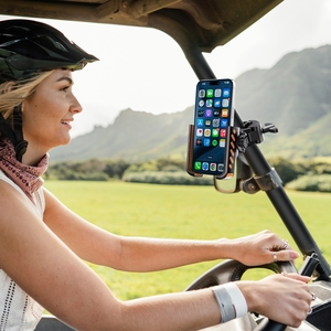 Colf Cart Support de téléphone Support de téléphone réglable Rotation à 360 ° Berceau de dégagement à un bouton pour vélo Moto Gym Tapis roulant Poussette - Product Image 1