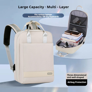 13"-14" Waterproof Polyester <b>Laptop</b> <b>Backpack</b> Airbag Protection 180 Degree Zipper Open Arcuate Shoulder Strap Unisex Large - Product Image 1