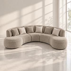 Sofá Esmeralda Moderno Minimalista Sudut Luna Taupe con Brazos Curvos, Juego de Sofás de Tela Premium Ecológica para Sala de Estar y Apartamento - Product Image 1