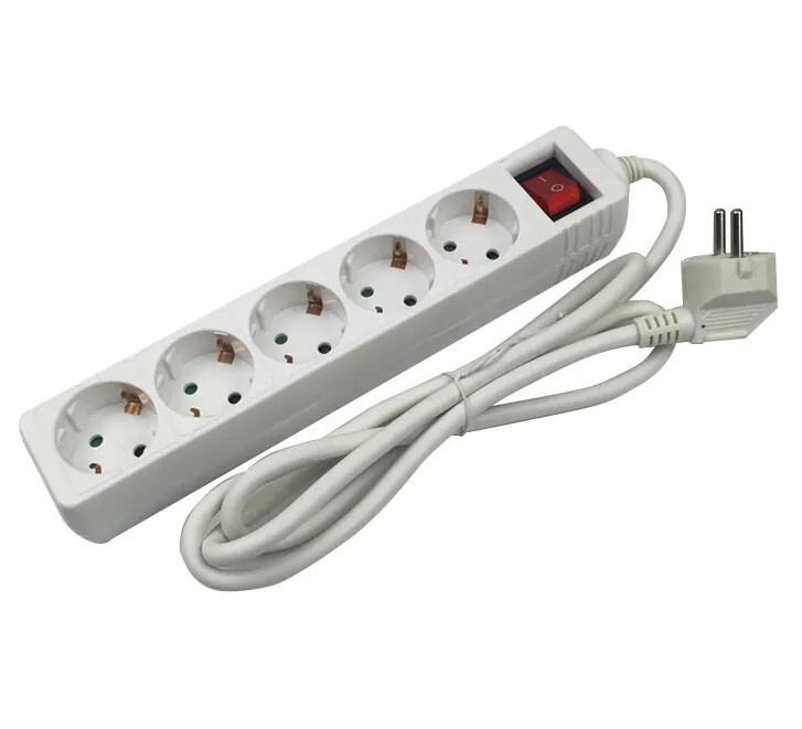 Hot Selling CE Certificated 5 Gang Extension Socket 3x1.5mm2x5m VDE Flexible Cable 5 Way Power Strip With Child Protection