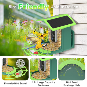 Hibirds 2K HD 1.8L thông minh ai chim trung chuyển máy ảnh với năng lượng mặt trời mái suet bóng Chim Ruồi bể nước 5200mAh IP65 không thấm nước Bộ quà tặng - Product Image 2
