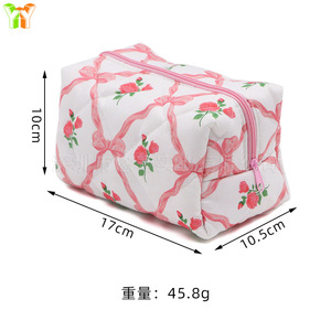 Bolsa de cosméticos de algodón estilo corte con estampado de rosas, disponible en stock en Instagram, bolsa de aseo con cremallera, bolsa con estampado floral y lazo. - Product Image 4
