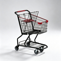 Chariot de courses commercial en métal avec poignée rouge pour supermarché et magasin de détail