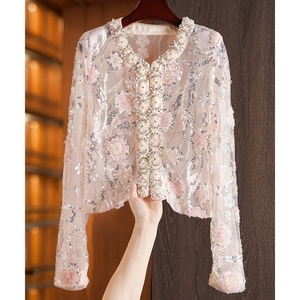 Abbigliamento Femminile di Boutique, <span class=keywords><strong>Top</strong></span> Moda Donna con Ricami, Perline e Paillettes a Forma di Fiore - Product Image 2