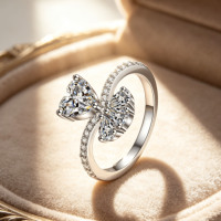 Bague de pinky en moissanite, style bohème, bijoux en argent pour femme, argent sterling 925, moissanite couleur D VVS, bijoux étincelants, bague nœud