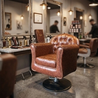 Fauteuil de Salon de Coiffure Pivotant et Relevable, Style Américain Tendance, Luxe Léger, avec Accoudoirs, Rembourrage en Mousse Haute Densité et Piétement Métallique