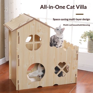 إطار تسلق للقطط من الخشب الصلب، فيلا للقطط ذات طابقين، صندوق خشبي، غرفة ولادة للقطط، أثاث للقطط، بيت للقطط مناسب لجميع المواسم - Product Image 1