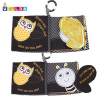 Livre en tissu doux pour bébé Smart Owl, noir et blanc, avec son, jouet lavable, jouet sensoriel pour bébé