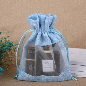 Small Recyclable & Biodegradable Jute Burlap Drawstring Pouch Bag with <b>Window</b> for Promotions & Gifts - Product Image 3