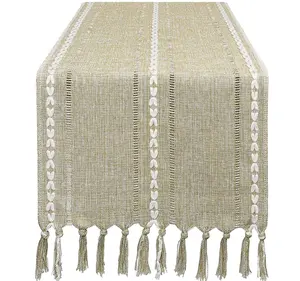 Rustic Farmhouse Style Table Runner Boho Table Runner with Handmade Tassel