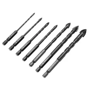 Glass Drill Bit Set Glass Cross Spear Head Spiral Groove with 4 Cutting Edges