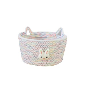 Handmade Woven Storage <b>Basket</b> Round Cotton Rope Cartoon Rabbit Design For Living Room Organizing Toys - Product Image 5