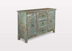 Buffet multifonctionnel à 3 portes en peinture vintage de qualité supérieure pastorale traditionnelle pour salle à manger salon - Product Image 5