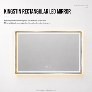 Kingstin <span class=keywords><strong>Espejo</strong></span> Baño LED Inteligente Marco Aluminio Oro Regulable 3 Colores Antivaho <span class=keywords><strong>De</strong></span> Pared <span class=keywords><strong>Espejo</strong></span> Tocador Personalizado - Product Image 1