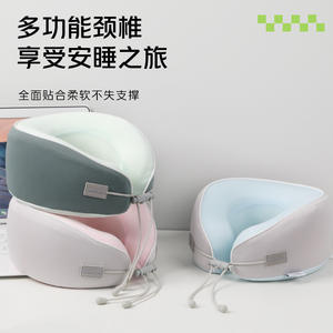 Almohada de viaje en forma de U de espuma viscoelástica con efecto refrescante de seda helada para siesta en la oficina y uso en avión, color verde aguacate - Product Image 3