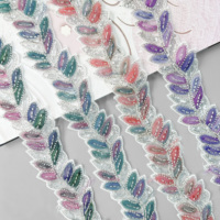 Dentelle florale élégante en tulle coloré brodé de feuilles, garniture décorative pour robes, abayas et kaftans