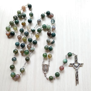 Rosario Católico de Cuentas de Ágata Verde con Colgante de Nuestra Señora <span class=keywords><strong>la</strong></span> Virgen María, Rosarios de Ágata Musgosa - Product Image 5