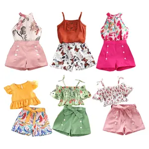 Girls Sets 2024 Summer Floral New Girl Clothing Shorts Sets Children's clothing Wholesale 4Y-7Y