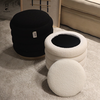 Tabouret pouf de rangement en boucle à cadre en bois rond solide Chaise de maquillage Pouf en polyester d'intérieur pour la maison