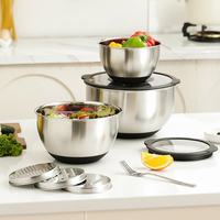 Ensemble de bassines à oeufs en acier inoxydable 304 modernes, bol à fond en silicone antidérapant avec couvercle transparent pour la cuisine.