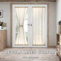 Rideau de cuisine transparent Devola aspect lin 100% polyester moderne long/court couleur unie beige bistrot 132x183cm 1 pièce