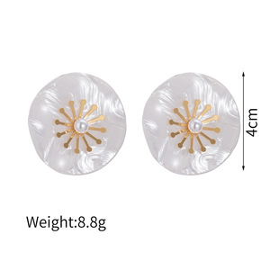 Resin Flower <b>Stud</b> <b>Earrings</b> with Pearl Center & 18K PVD Gold Stainless Steel Accent | Lightweight <b>Earrings</b> for Women & Girls - Product Image 6