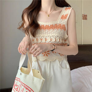 <span class=keywords><strong>Gilet</strong></span> en tricot vintage à broderies au <span class=keywords><strong>crochet</strong></span> pour femmes, style bohème ethnique d'été, haut sans manches court - Product Image 5