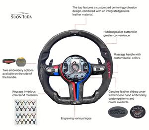 Volant personnalisé en fibre de carbone pour <span class=keywords><strong>Audi</strong></span> RS3 S3 A3 8Y, fond plat, cuir perforé avec palettes de changement de vitesse - Product Image 5