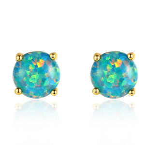 Charare fashion 925 sterling silver colorful round opal stud earrings for women