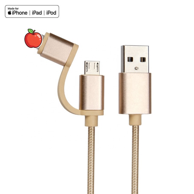 MIYU USB A-L/Micro 2in1 Braiding with Aluminum Shell Eco-Friendly Data Cable for IPhone/iPad