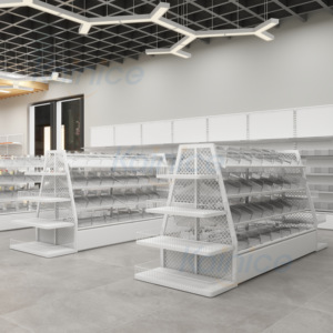 Kainice Heavy Duty Powder Coated <strong>Double</strong> <strong>Sided</strong> Stainless Steel Metal Display Shelf Backboard Wire Supermarket Gondola <strong>Shelving</strong> - Product Image 6