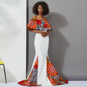 Mode Afrikaanse Vrouwen Kitenge Print Ontwerpen Traditionele Diner Jurk Afrika Kleding Avondjurken Voor Vrouwen