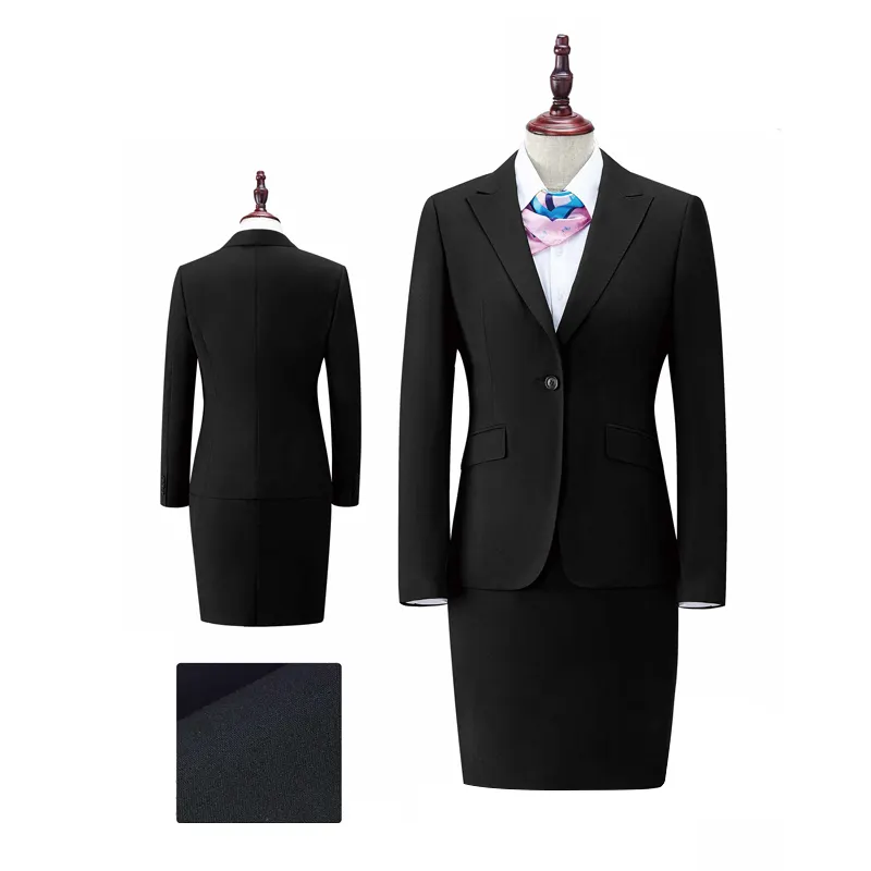 Spring Black Elegant Design Office Ladies Anti-static Eco-friendly Waterproof Anti-pilling Polyester Women's Formal Suits