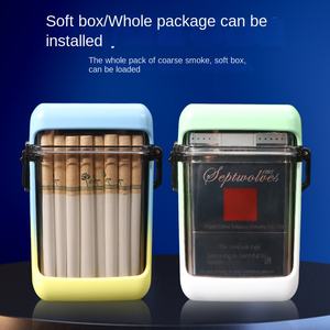 <span class=keywords><strong>Shiru</strong></span> SR611 étui à cigarettes carré transparent en plastique 20 Pack briquet intégré fermeture à rabat étanche étui étanche à l'humidité - Product Image 1