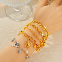 Bracelets tendance en acier inoxydable plaqué or avec pendentifs zircon, breloques créatives Soleil, Lune, Cœur, bijoux de taille