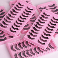 Lot de 10 paires de faux cils russes bouclés en fibre synthétique pour l'Europe et l'Amérique, cils naturels et enchanteurs.