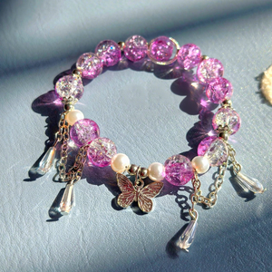 Новый стиль: браслет из бусин из хрустального стекла с градиентом, разноцветными кисточками и пятью подвесками-бабочками - Product Image 5