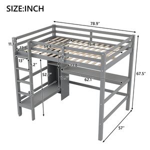 Lit mezzanine gris avec bureau et étagère de rangement, meubles de chambre multifonctionnels pour enfants, adultes et personnes âgées - Product Image 4