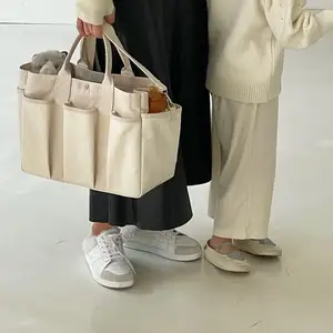 Сумка для мамы с логотипом, однотонная сумка для детских подгузников большой вместимости, холщовая сумка-Органайзер на плечо, сумка-тоут для мамы