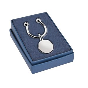 Llavero con Placa Redonda de 30 mm, Cadena Metálica, Acabado Plateado - Product Image 2