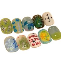 Nouvelles capsules d'ongles prêtes à poser, ultra-courtes, style Doudou, au design unique et de niche, avec motifs animaux de dessin animé et géométriques