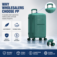 Valise cabine 18 pouces à coque rigide en PP, bleu sarcelle, avec logo personnalisé, coque striée, assortiment en stock