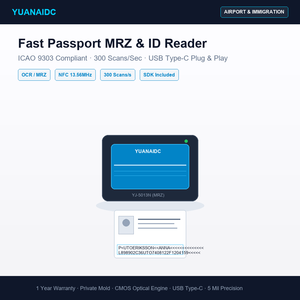 Escáner <span class=keywords><strong>de</strong></span> Pasaportes MRZ YUANAIDC para Kiosco <span class=keywords><strong>de</strong></span> Autoregistro en Aeropuertos y Mostrador <span class=keywords><strong>de</strong></span> Entrega <span class=keywords><strong>de</strong></span> Equipaje, NFC 13.56MHz, USB Tipo-C, 300 Escaneos por Segundo - Product Image 2