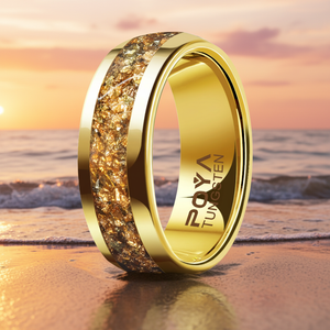 Anello Classico in Tungsteno Dorato da 8mm, Intarsiato con Opale Dorato, Adatto per Feste, Matrimoni o Regali - Product Image 6