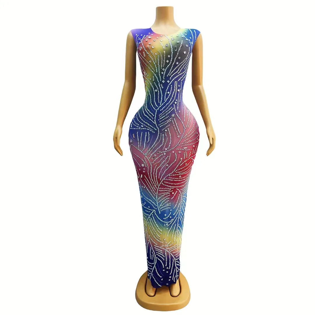 Robe de soirée élégante en cristal couleur bonbon pour fête d'anniversaire Robe de cocktail sexy en boîte de nuit Robes de soirée de bal longues pour femmes