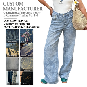 Jeans a Gamba Larga <span class=keywords><strong>di</strong></span> Alta Qualità per <span class=keywords><strong>Donna</strong></span>, Stile Paisley Jacquard, Streetwear Estivo Vintage con Cristalli, Personalizzabili, Direttamente dalla Fabbrica - Product Image 1