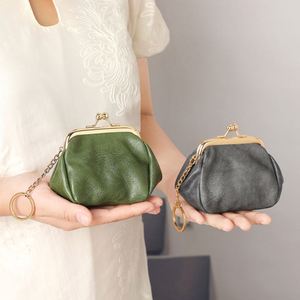 Retro Vintage Style New Compact Cute Clutch Simple Pu Leather <b>Small</b> Wallet With Keychain Coin <b>Purse</b> Kiss Lock Design - Product Image 1