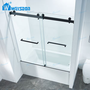 Pantalla de ducha negra mate para <span class=keywords><strong>bañera</strong></span> de vidrio templado doble deslizante sin marco de acero inoxidable Weisdon - Product Image 2